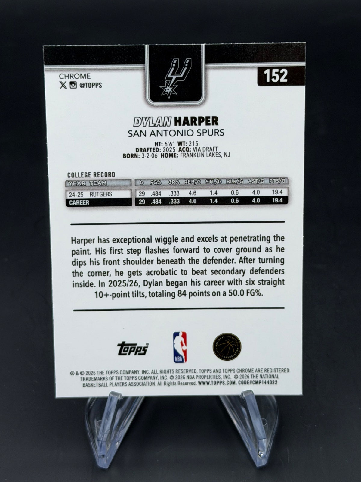 Topps Chrome Update NBA 25/26 Dylan Harper 152 Refractor – Bild 2