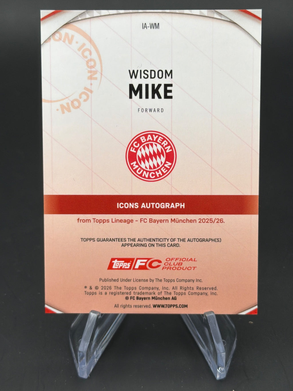 2026 Topps Lineage FC Bayern München IA-WM Wisdom Mike RC Auto /50 – Bild 2