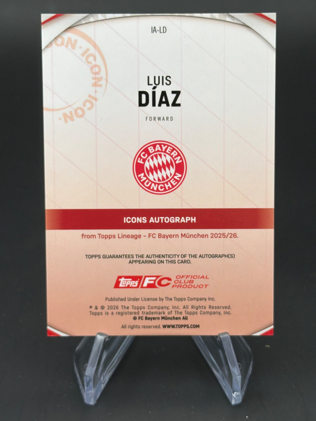 2026 Topps Lineage FC Bayern Mümnchen IA-LD Luis Diaz /6 Auto – Bild 2