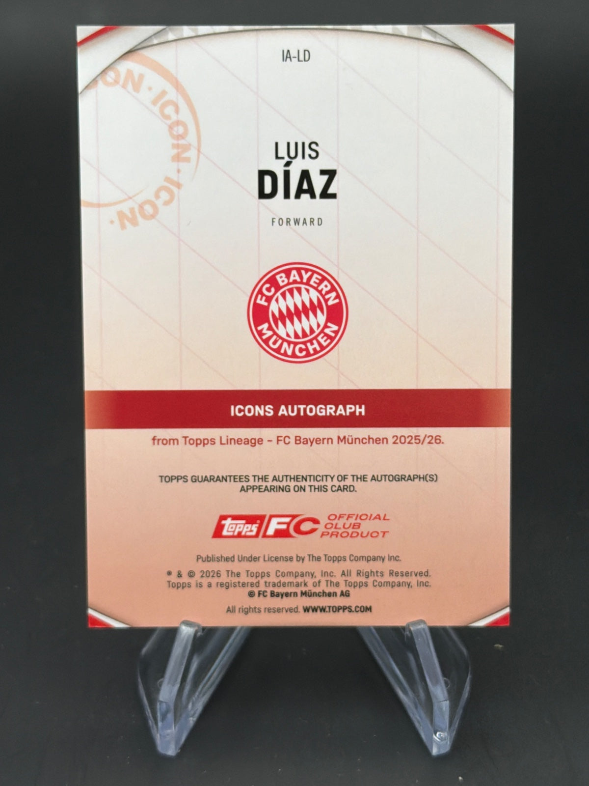 2026 Topps Lineage FC Bayern Mümnchen IA-LD Luis Diaz /6 Auto – Bild 2