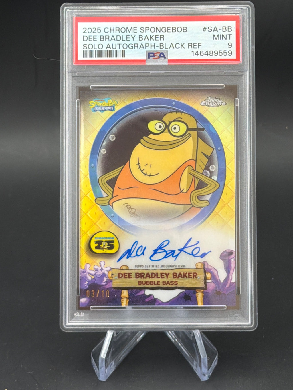 2025 Topps Chrome Spongebob Bubble Bass Autograph Black /10 SA-BB Dee Bradley Baker – Bild 1