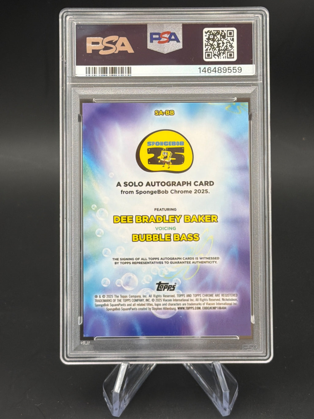 2025 Topps Chrome Spongebob Bubble Bass Autograph Black /10 SA-BB Dee Bradley Baker – Bild 2