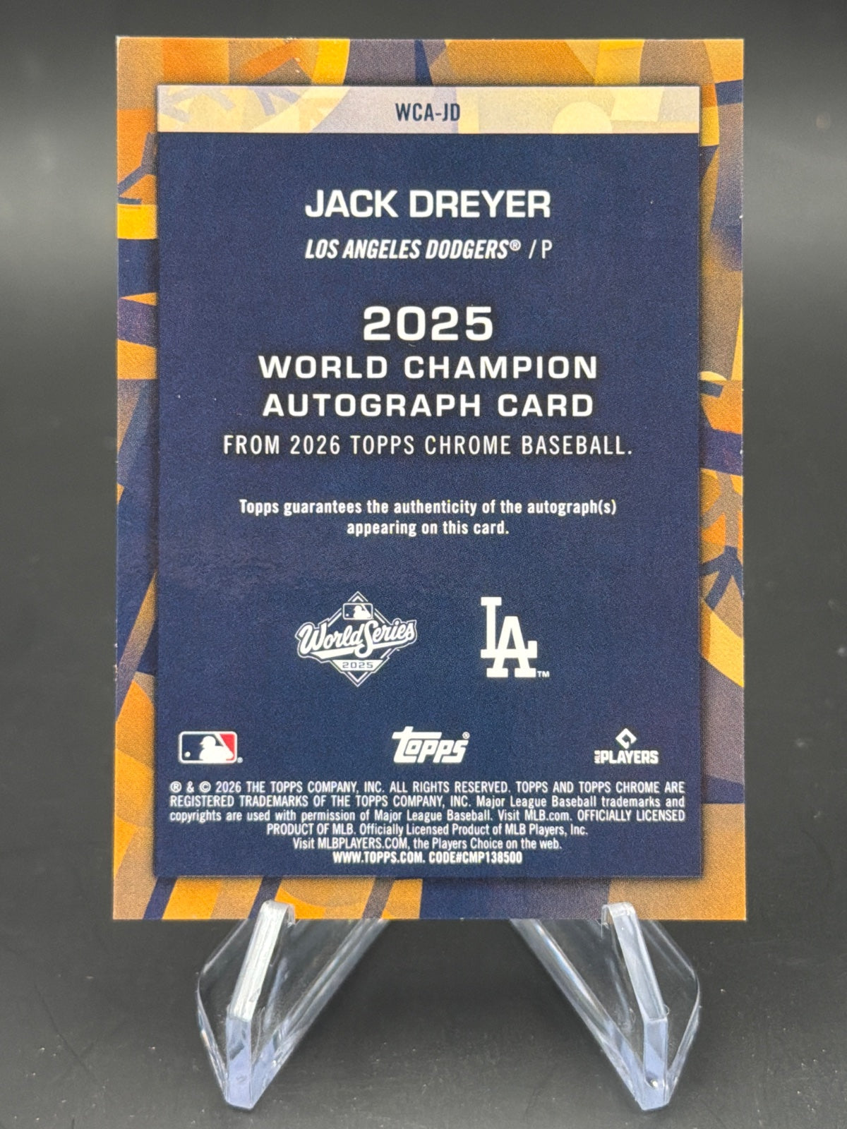 2026 Topps Chrome Baseball WCA-JD Jack Dreyer World Champion Autograph /50 Gold WCA-JD – Bild 2