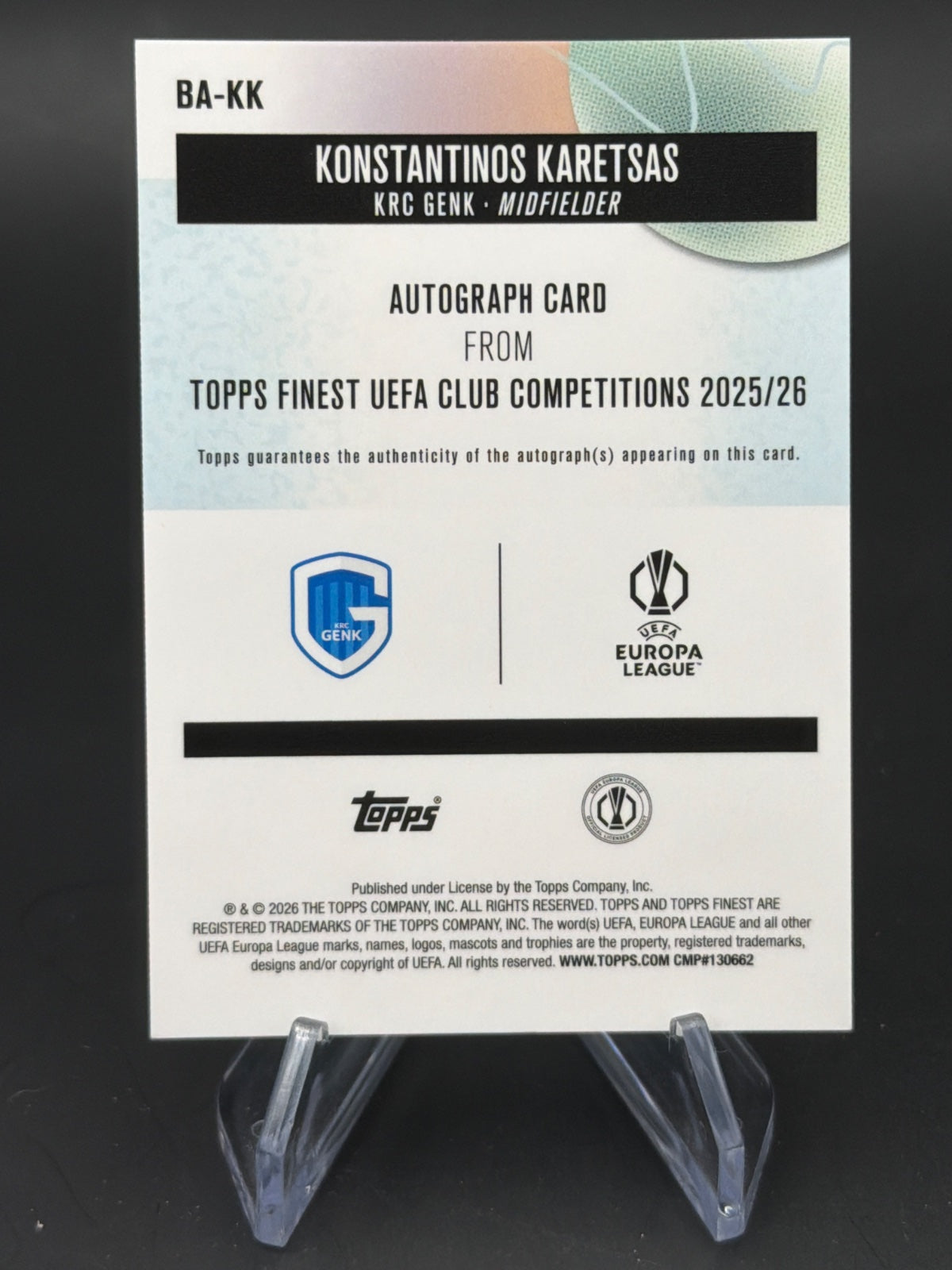 2025 Topps Finest 25/26 BA-KK Konstantinos Karetsas RC Auto /150 – Bild 2