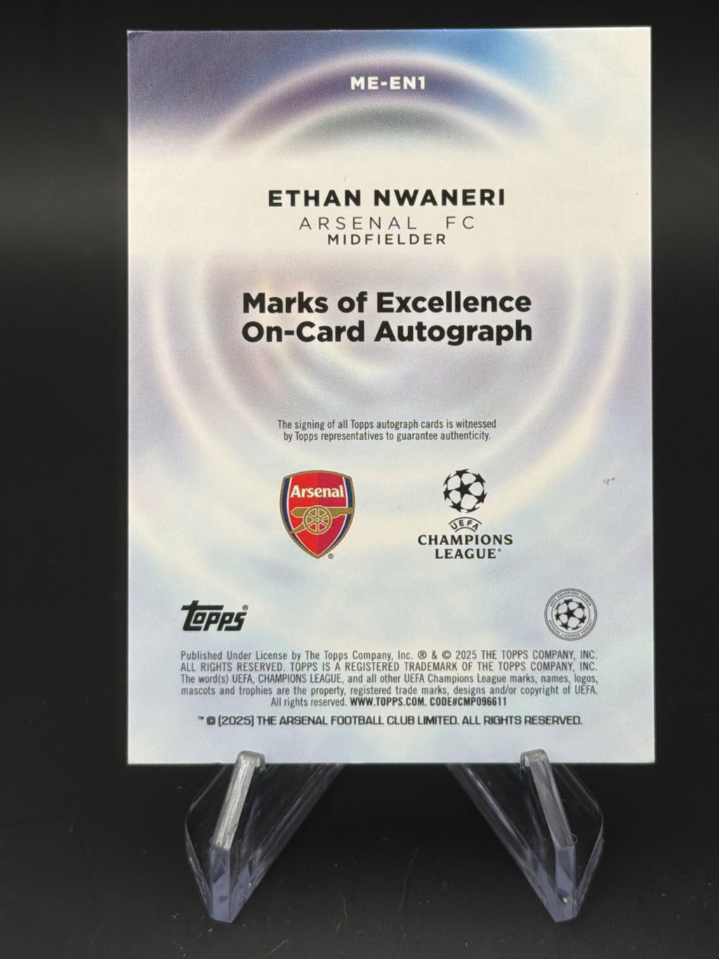 2024 Topps Defintiv UCC 24/25 ME-EN Marks of Excellence Ethan Nwaneri /50 Auto – Bild 2